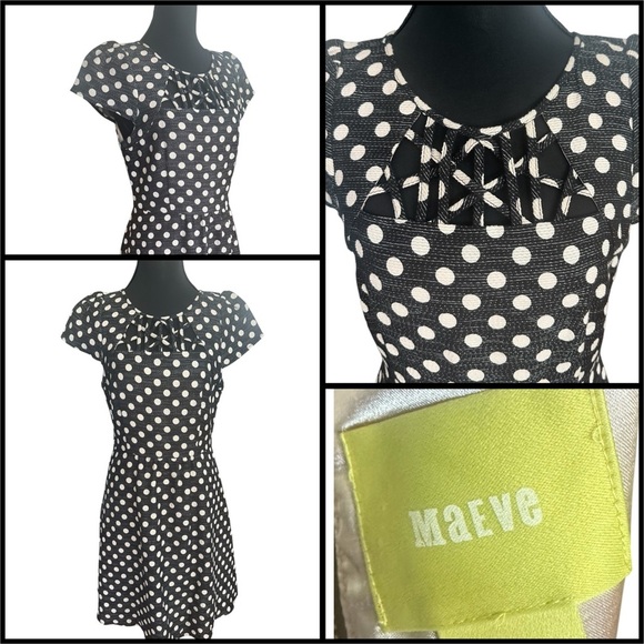 Maeve Retro Inspired Black and White Polka Dot Dress with Flutter Sleeve - Picture 1 of 12